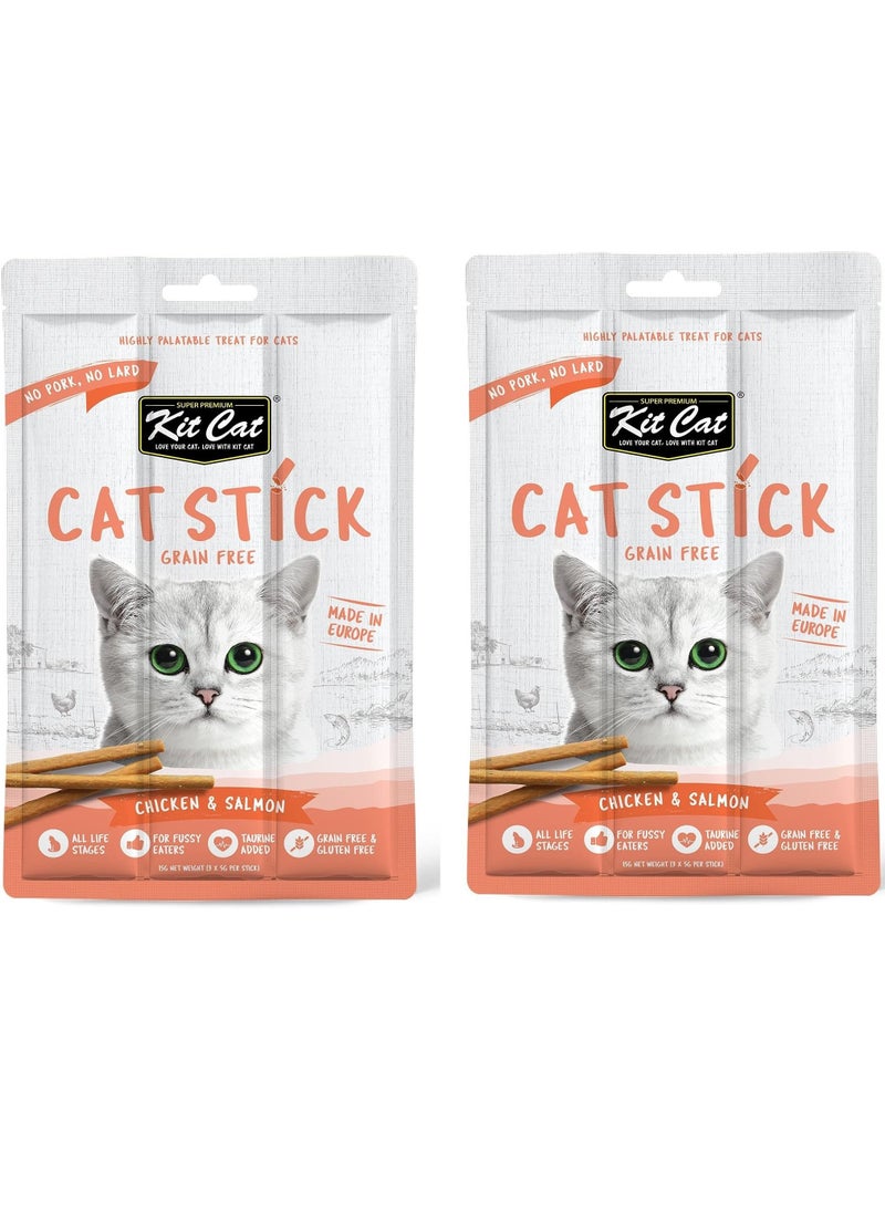 Kit Cat عصا قطط خالية من الحبوب دجاج وسالمون 2X15غ - Image 1