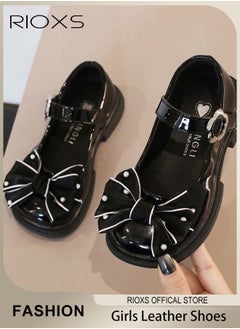 RIOXS Girls Princess Shoes Mary Jane Dance Flats Low Heel Soft Sole Shoes With Bowknot  - Image 1