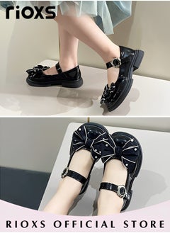 RIOXS Girls Princess Shoes Mary Jane Dance Flats Low Heel Soft Sole Shoes With Bowknot  - Image 3