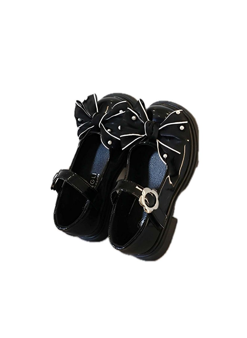 RIOXS Girls Princess Shoes Mary Jane Dance Flats Low Heel Soft Sole Shoes With Bowknot  - Image 1