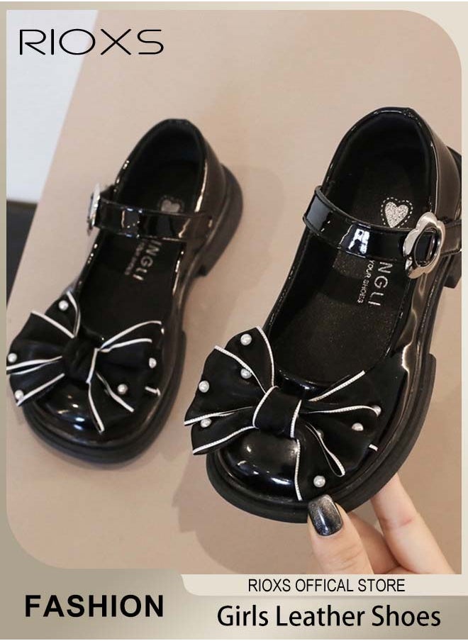 RIOXS Girls Princess Shoes Mary Jane Dance Flats Low Heel Soft Sole Shoes With Bowknot  - Image 5