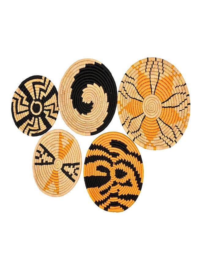 NATRIEL Handcrafted Sabai Grass Plate Handmade Wall Décor Eco-Friendly | Home Decor Handcrafted Decoration Bohemian Style Living Room Set of 5 (8" x2, 10" x2, 12" x1) (Chrom Yellow) - Image 4