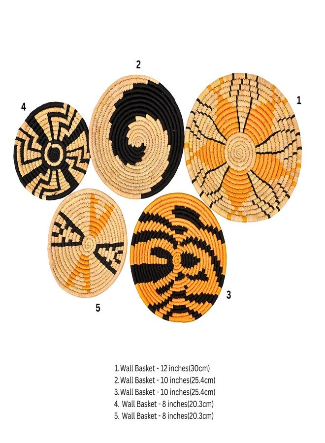 NATRIEL Handcrafted Sabai Grass Plate Handmade Wall Décor Eco-Friendly | Home Decor Handcrafted Decoration Bohemian Style Living Room Set of 5 (8" x2, 10" x2, 12" x1) (Chrom Yellow) - Image 3