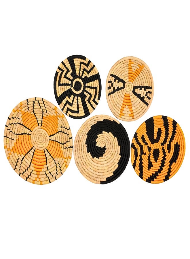 NATRIEL Handcrafted Sabai Grass Plate Handmade Wall Décor Eco-Friendly | Home Decor Handcrafted Decoration Bohemian Style Living Room Set of 5 (8" x2, 10" x2, 12" x1) (Chrom Yellow) - Image 2