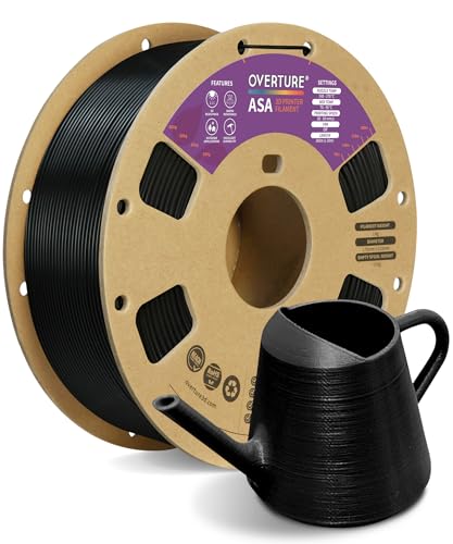 OVERTURE ASA Filament 1.75mm, 1kg Spool (2.2lbs) 3D Printer Filament, Premium Anti-UV, ASA Filament Perfect for Printing Outdoor Functional Parts, Dimensional Accuracy +/- 0.02 mm (Black) - Image 1