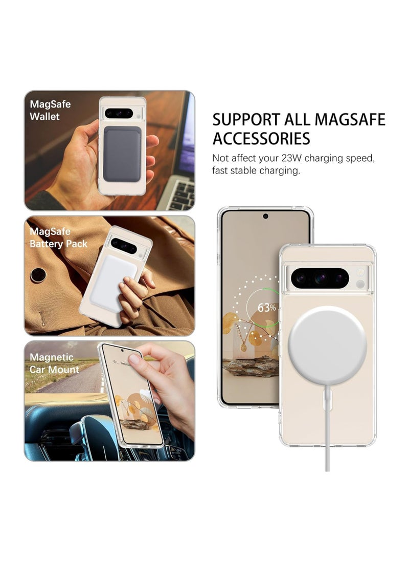 Generic - SYOSI for Google Pixel 8 Pro Case with MagSafe, Magnetic Plated Slim Thin Clear Transparent Shockproof Soft TPU Bumper Charging Protective Cover Phone Case for Pixel 8 Pro 6.7 2023, Clear - Image 1