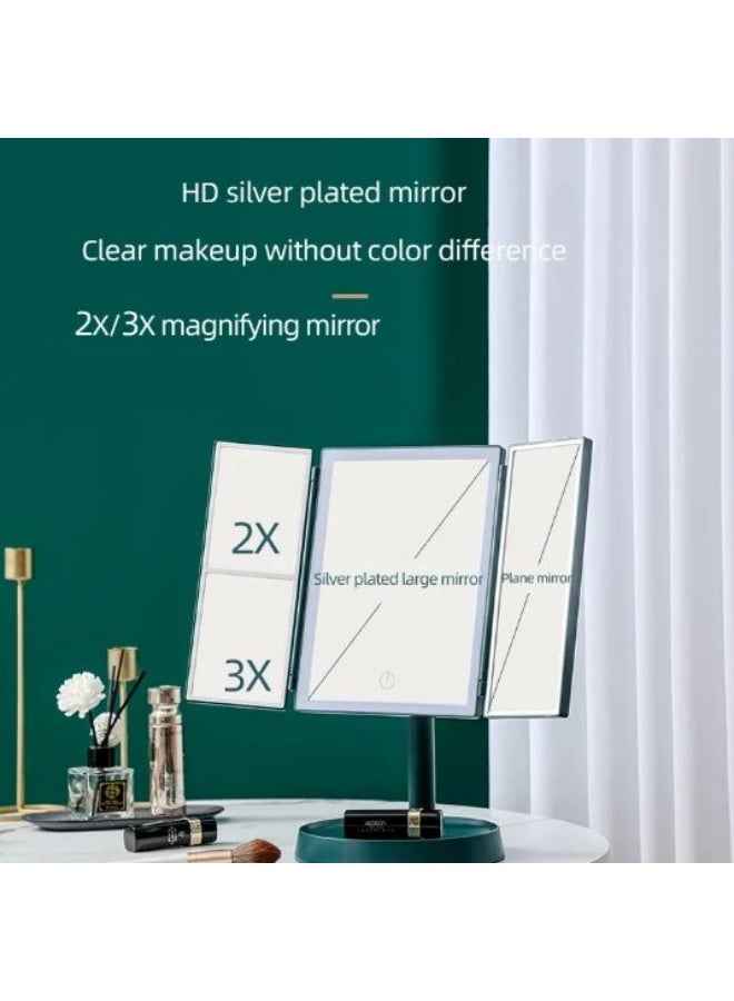 Wireless Foldable LED Makeup Mirror – 3-Tone Light, 2X/3X Magnification, 360° Adjustable, Rechargeable, HD Daylight 900LUX - Image 4