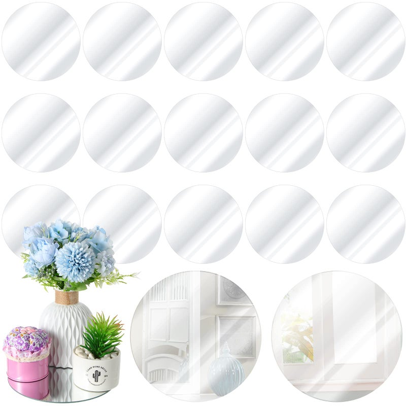 Tuanse 18 Pcs Round Mirror Candle Plate Set 8 Inch Circle Glass Trays Mirror Tiles Centerpieces for Tables Party Wedding Decor Crafts Baby Shower Christmas Decorations 