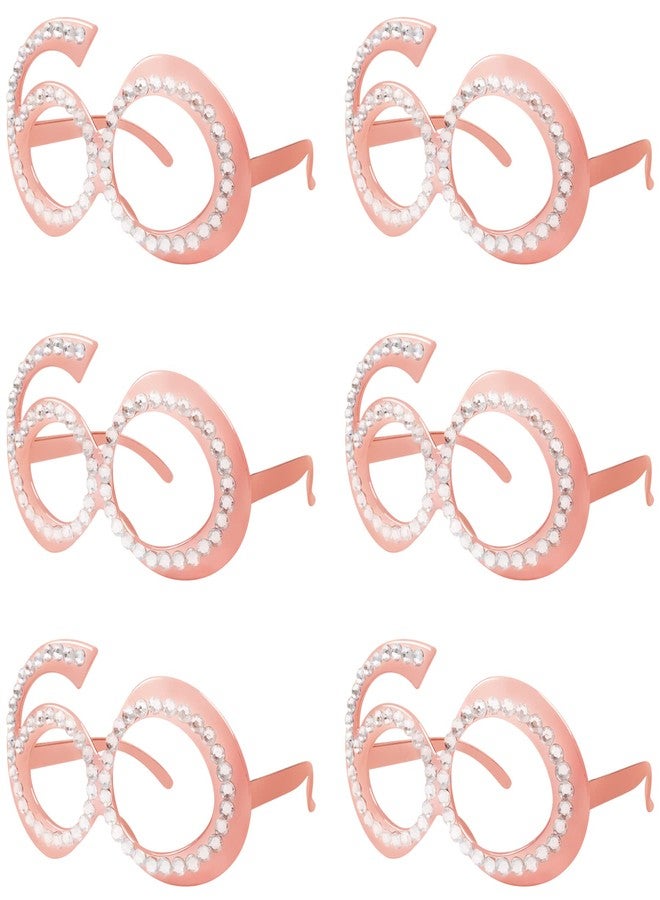 Pagather 60th Birthday Glasses - 6 Pairs Rose Gold 60 Years Old Glasses with Rhinestones Frame, Funny Plastic Costume Photo Booth Props for 60th Anniversary Party Decorations - Image 1