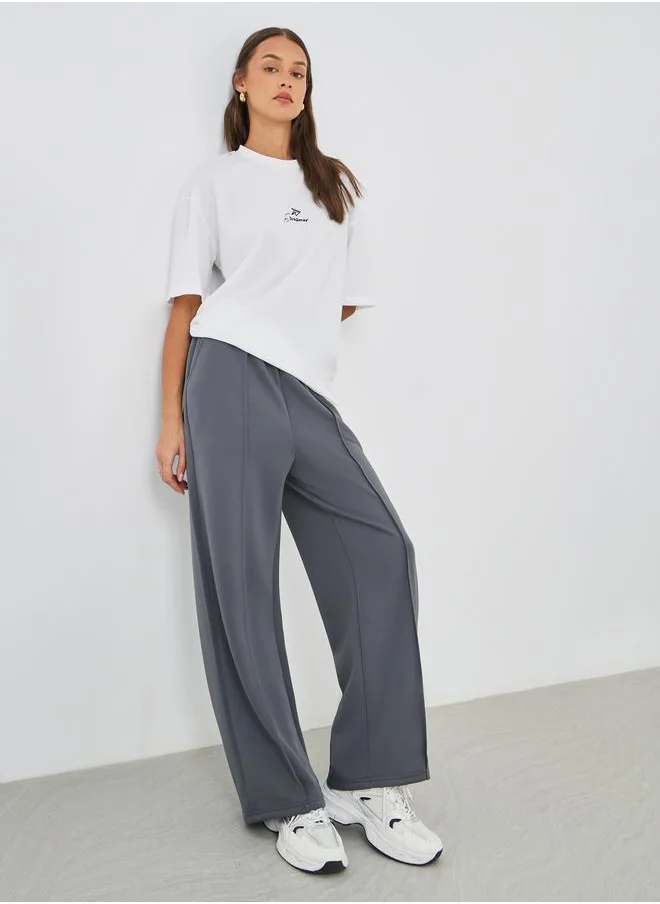 ستايلي Styli Solid Pintuck Detail Scuba Joggers with Elasticated Waistband