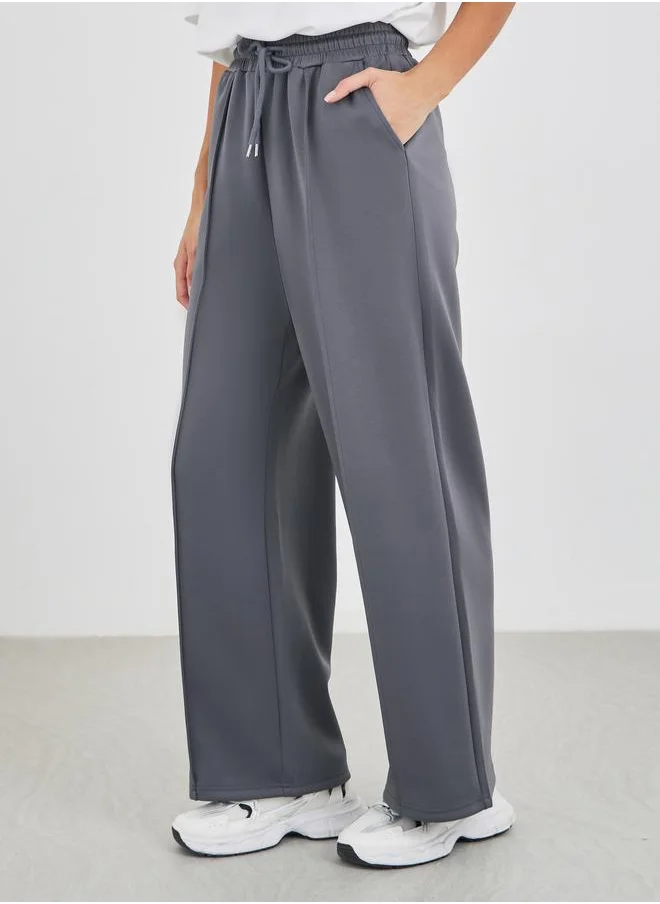 ستايلي Styli Solid Pintuck Detail Scuba Joggers with Elasticated Waistband