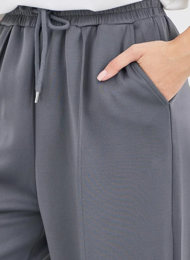 Styli Styli Solid Pintuck Detail Scuba Joggers with Elasticated Waistband