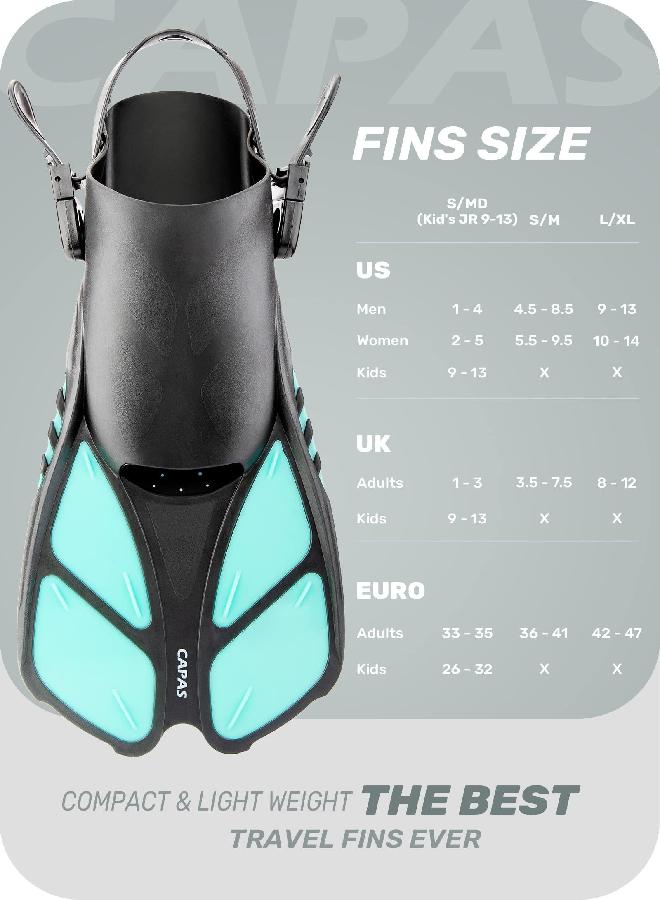 Capas CAPAS Snorkel Fins, Swim Fins Travel Size Short Adjustable for Snorkeling Diving Adult Men Women Kids Open Heel Swimming Flippers - Image 5