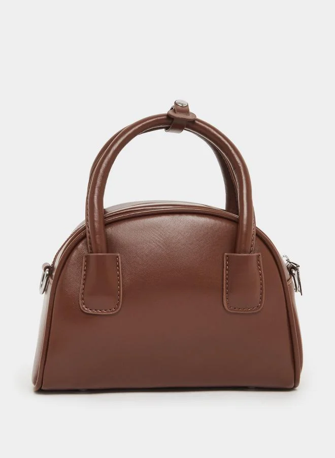 Styli Coffee Brown Woven Baguette Bag with Charm
