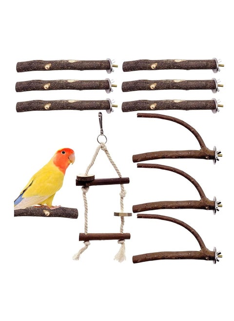 Bird parrot perch stand set ,10 PCS natural wood bird parakeet stand branch, fork perch rod stand paw grinding stick bird cage accessories for pet budgies cockatiels conure lovebirds