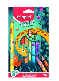 Maped Maped Colouring Pencils for Babies and Children - Pencils from 1 Year Old - Maxi Pencils - Decorated Colouring Pencils - Triangle - Wide and Durable Lead - Box of 12 Pens 