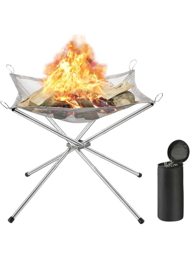 انسجام موقد نار خارجي محمول 22 بوصة - موقد نار مُطوَّر للتخييم، قابل للطي والتركيب، مصنوع من شبكة معدنية، مثالي للتخييم، وإشعال النار في الفناء الخلفي والحديقة - حقيبة حمل مُرفقة - Image 1