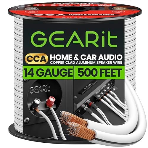 GearIT 14AWG Speaker Wire, GearIT Pro Series 14 AWG Gauge Speaker Wire Cable (500 Feet / 152.4 Meters) Great Use for Home Theater Speakers and Car Speakers White - Image 1