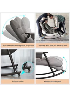 YQbest Adjustable Upholstered Rocking Chair Lounge Chair,Detachable Rocking Chair with Armrests Side Pockets&Adjustable Backrest Footrest,Reclining Lounge Chair for Balcony Bedroom,Garden, Grey  - Image 5