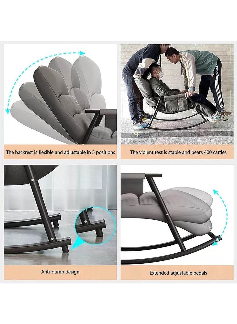 Adjustable Upholstered Rocking Chair Lounge Chair,Detachable Rocking Chair with Armrests Side Pockets&Adjustable Backrest Footrest,Reclining Lounge Chair for Balcony Bedroom,Garden, Grey