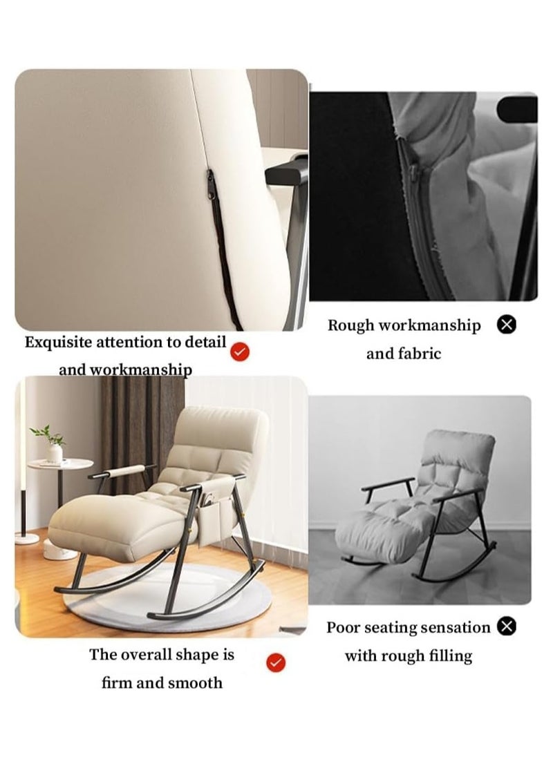 Adjustable Upholstered Rocking Chair Lounge Chair,Detachable Rocking Chair with Armrests Side Pockets&Adjustable Backrest Footrest,Reclining Lounge Chair for Balcony Bedroom,Garden, Grey