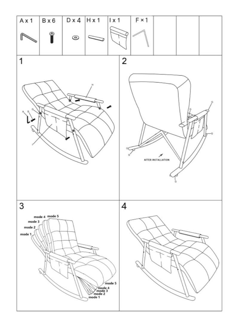 Adjustable Upholstered Rocking Chair Lounge Chair,Detachable Rocking Chair with Armrests Side Pockets&Adjustable Backrest Footrest,Reclining Lounge Chair for Balcony Bedroom,Garden, Grey