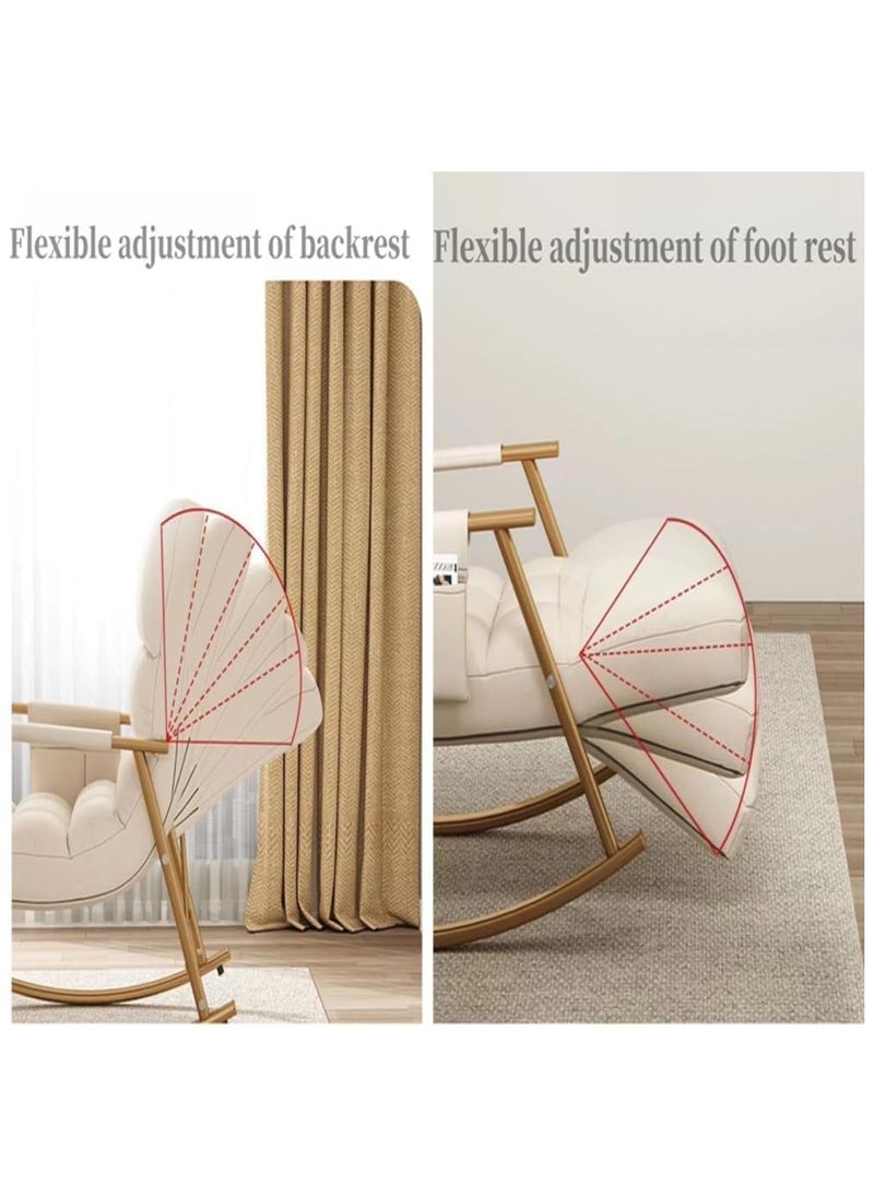 Adjustable Upholstered Rocking Chair Lounge Chair,Detachable Rocking Chair with Armrests Side Pockets&Adjustable Backrest Footrest,Reclining Lounge Chair for Balcony Bedroom,Garden, Grey