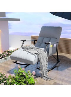 YQbest Adjustable Upholstered Rocking Chair Lounge Chair,Detachable Rocking Chair with Armrests Side Pockets&Adjustable Backrest Footrest,Reclining Lounge Chair for Balcony Bedroom,Garden, Grey  - Image 1
