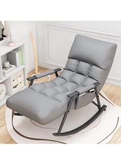 YQbest Adjustable Upholstered Rocking Chair Lounge Chair,Detachable Rocking Chair with Armrests Side Pockets&Adjustable Backrest Footrest,Reclining Lounge Chair for Balcony Bedroom,Garden, Grey  - Image 2
