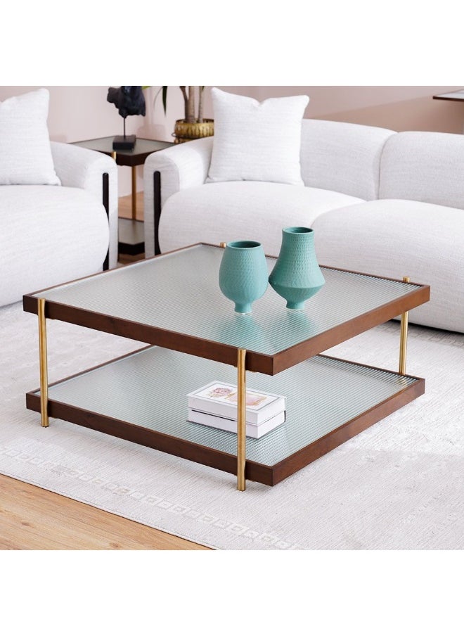 DANUBE HOME Azeron Coffee Table Multifunctional Living Room Center Table Modern Design Furniture For Home L100Xw100Xh44Cm-Brown/Gold  - Image 1