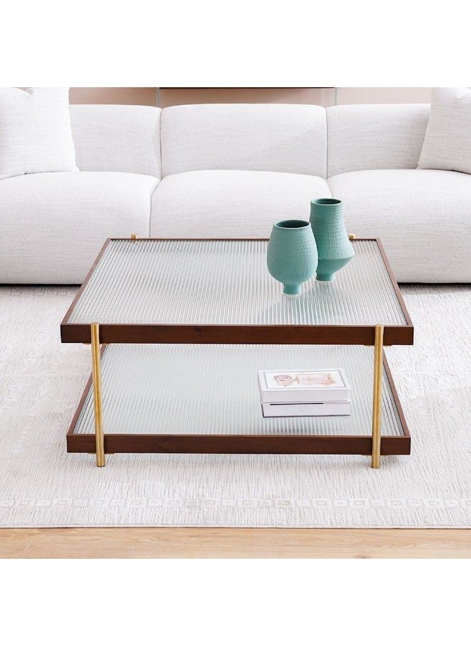 DANUBE HOME Azeron Coffee Table Multifunctional Living Room Center Table Modern Design Furniture For Home L100Xw100Xh44Cm-Brown/Gold  - Image 2