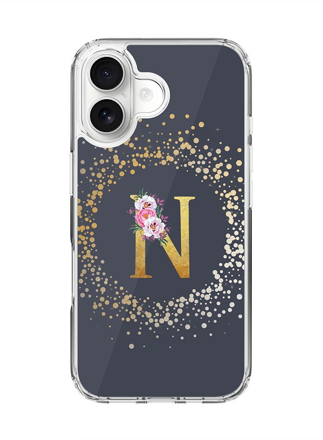 Stylizedd Classic Clear MagSafe Case for iPhone 17 , Hybrid Soft Case Flexible Edges Anti Drop TPU PC Gel Thin Transparent Cover [ Designed for iPhone 17 ] - Custom Monogram Initial Letter Floral Pattern Alphabet - N  (Grey )