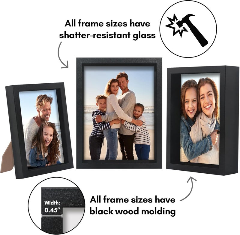 Americanflat Gallery Wall Frame Set of 3 - Picture Frame Set Includes 4x6, 5x7, 6x8 Frames - Black Picture Frames with Deep Molding and Shatter-Resistant Glass for Tabletop or Wall - Image 3