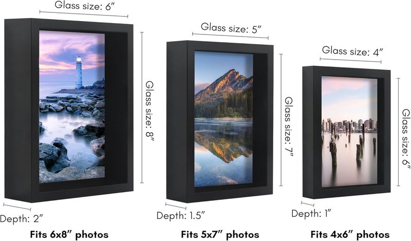 Americanflat Gallery Wall Frame Set of 3 - Picture Frame Set Includes 4x6, 5x7, 6x8 Frames - Black Picture Frames with Deep Molding and Shatter-Resistant Glass for Tabletop or Wall - Image 2