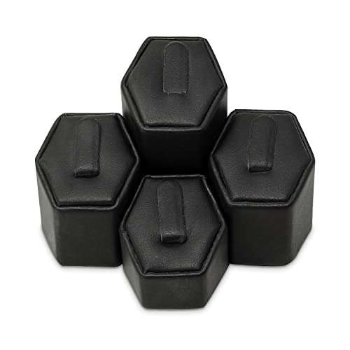 MOOCA Jewelry Ring Stand Holder Display Set, Ring Holders for Jewelry Organizer Stand Pedestals Display 4 Pcs Set, Black Faux Leather - Image 3