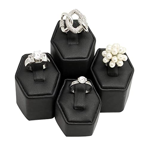 MOOCA Jewelry Ring Stand Holder Display Set, Ring Holders for Jewelry Organizer Stand Pedestals Display 4 Pcs Set, Black Faux Leather - Image 1