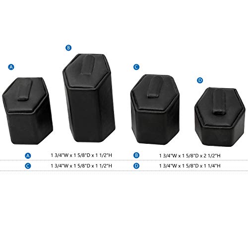 MOOCA Jewelry Ring Stand Holder Display Set, Ring Holders for Jewelry Organizer Stand Pedestals Display 4 Pcs Set, Black Faux Leather - Image 5