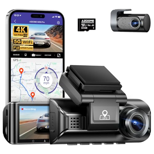 AZDOME 4K 5G WiFi Dash Cam for Car Front and Rear, 3.18" IPS Screen Dashcam, Dashboard Camera, 4K+1K Dual Dash Cam Built-in GPS WDR IR Night Vision, 24H Parking Mode Black- Car Accessories - 256GB - Image 1