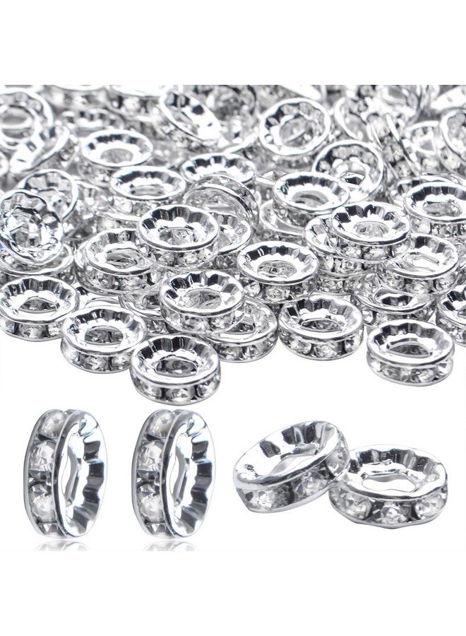 BronaGrand Rhinestone Spacer Beads,100Pcs Crystal Rhinestone Spacer Beads Large Hole European Beads Metal Beads Supplies For Diy Bracelet Necklace Jewelry Making - Image 1