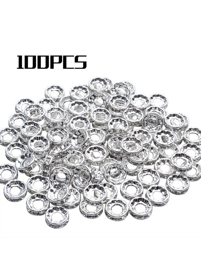 BronaGrand Rhinestone Spacer Beads,100Pcs Crystal Rhinestone Spacer Beads Large Hole European Beads Metal Beads Supplies For Diy Bracelet Necklace Jewelry Making - Image 2