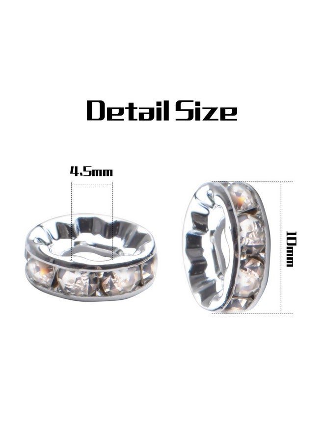BronaGrand Rhinestone Spacer Beads,100Pcs Crystal Rhinestone Spacer Beads Large Hole European Beads Metal Beads Supplies For Diy Bracelet Necklace Jewelry Making - Image 3