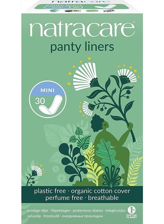 NATRACARE ناتراكير بطانات داخلية صغيرة طبيعية عضوية، مصنوعة من قطن عضوي معتمد، لب السليلوز المعتمد بيئيًا ونشا نباتي (1 عبوة، 30 بطانة إجمالاً) - Image 1