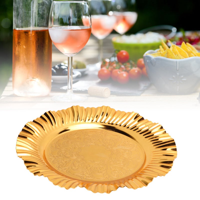 Round Serving Tray: 1 Fan-Shaped Wavy Stainless Steel Tray - Durable Wear-Resistant Multi-Purpose Gold Tray for Home Kitchen, Buffet, Wedding Decor - Image 3