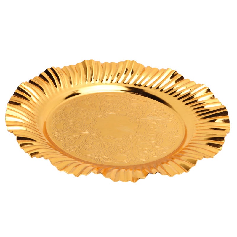 Round Serving Tray: 1 Fan-Shaped Wavy Stainless Steel Tray - Durable Wear-Resistant Multi-Purpose Gold Tray for Home Kitchen, Buffet, Wedding Decor - Image 5