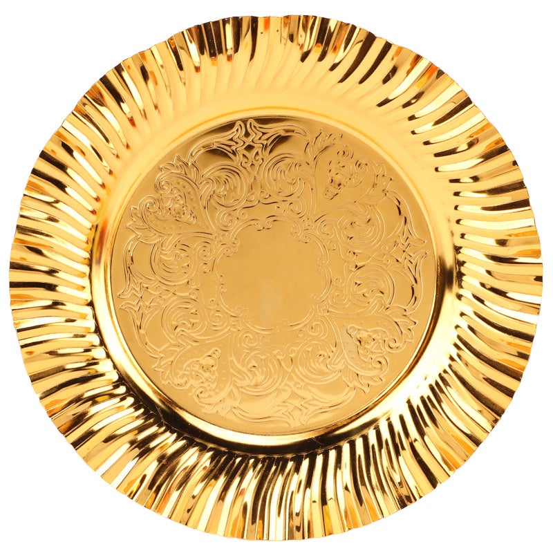 Round Serving Tray: 1 Fan-Shaped Wavy Stainless Steel Tray - Durable Wear-Resistant Multi-Purpose Gold Tray for Home Kitchen, Buffet, Wedding Decor - Image 4