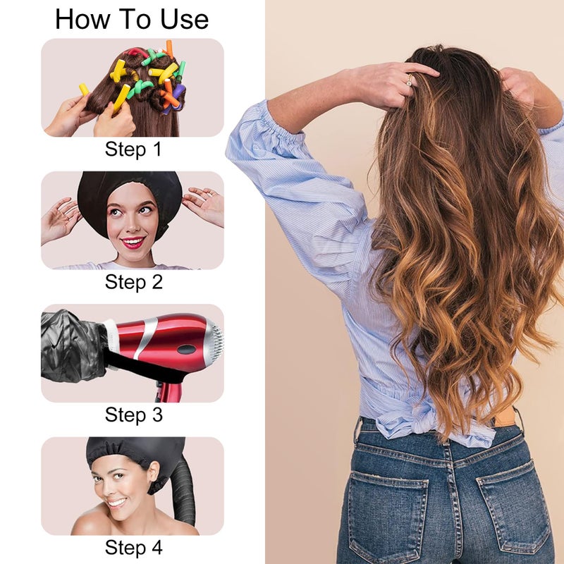xnicx 42 pcs 7" Flexi Rods,Hair Curlers Rollers Flexible Curling Rods,Heatless Bendy Foam Curls for Long,Medium,Short Hair to Sleep in,with Hair Dryer Bonnet for Quick Shaping(Black) - Image 3