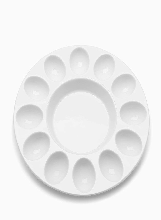 Flexzion Deviled Egg Tray - Ceramic White Porcelain 12 Cup Egg Serving Tray Catering Platter for Hard Boiled Eggs, Easter Eggs Holder & Deserts Unique Decorative Kitchen Dish Plate Palette - Image 1