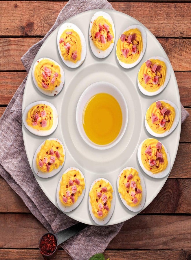 Flexzion Deviled Egg Tray - Ceramic White Porcelain 12 Cup Egg Serving Tray Catering Platter for Hard Boiled Eggs, Easter Eggs Holder & Deserts Unique Decorative Kitchen Dish Plate Palette - Image 5