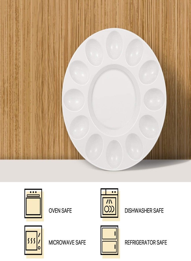 Flexzion Deviled Egg Tray - Ceramic White Porcelain 12 Cup Egg Serving Tray Catering Platter for Hard Boiled Eggs, Easter Eggs Holder & Deserts Unique Decorative Kitchen Dish Plate Palette - Image 2
