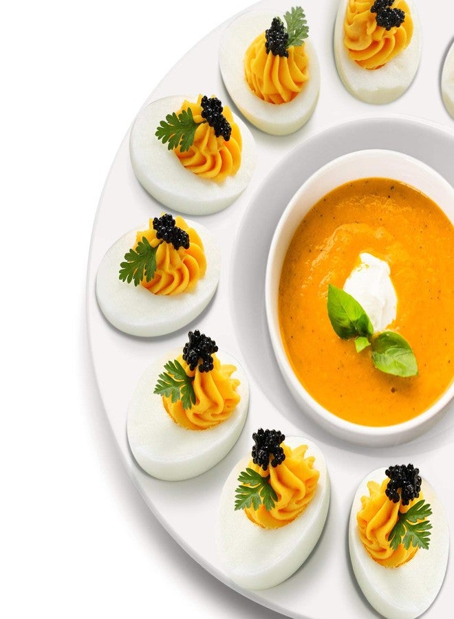 Flexzion Deviled Egg Tray - Ceramic White Porcelain 12 Cup Egg Serving Tray Catering Platter for Hard Boiled Eggs, Easter Eggs Holder & Deserts Unique Decorative Kitchen Dish Plate Palette - Image 4